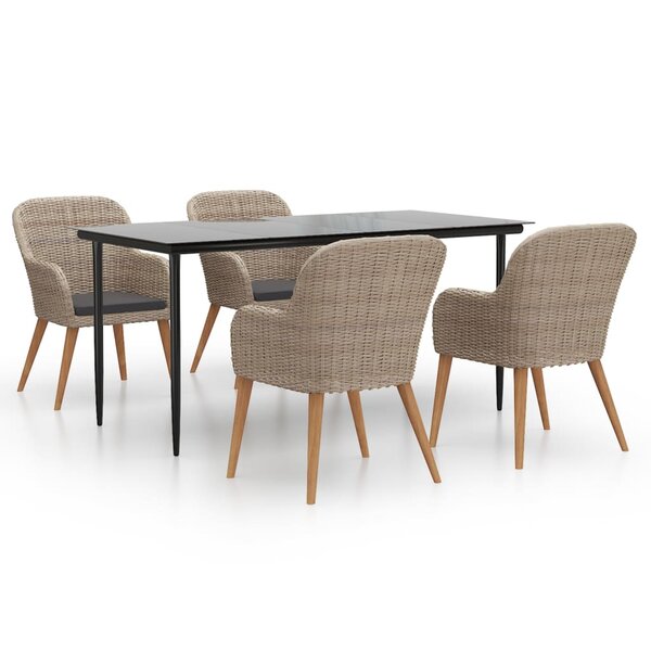 vidaXL Ensemble à manger de jardin et coussins 5 Pièces Marron