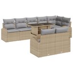 Ensemble de canapé de jardin 9 pièces avec coussins beige en poly rotin