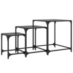 vidaXL Tables basses gigognes 3 Pièces dessus en verre noir acier