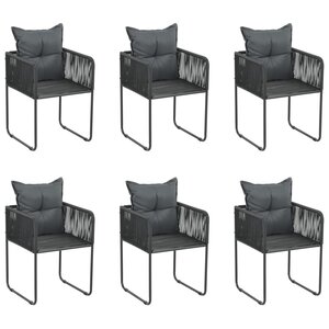 vidaXL Chaises d'extérieur lot de 6 avec oreillers Résine tressée Noir