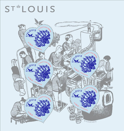 Bloc 5 timbres cœur - Saint Louis - Lettre verte