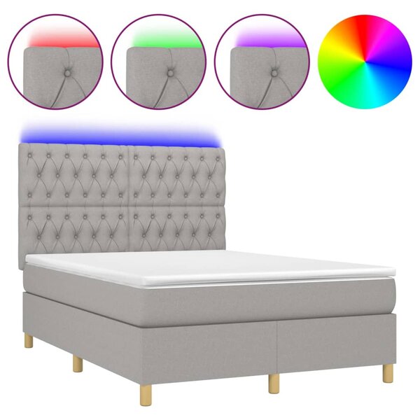 vidaXL Sommier à lattes de lit et matelas et LED Gris clair 140x200 cm
