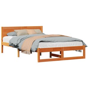 vidaXL Cadre de lit avec tête de lit Brun cire 135 x 190 cm Pin massif