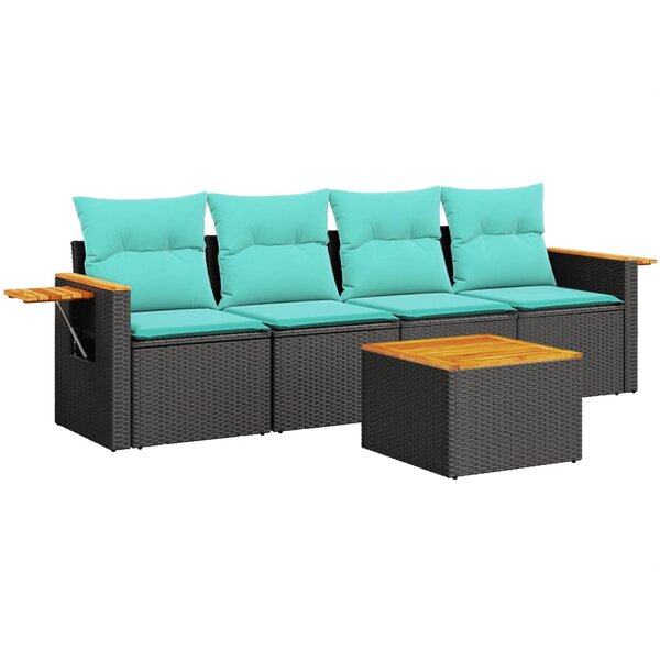 vidaXL Salon de jardin 5 Pièces avec coussins noir résine tressée