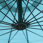 Parasol déporté rond inclinable manivelle piètement mât métal. Dim. Ø 2 96 x 2 6h m polyester haute densité bleu ciel