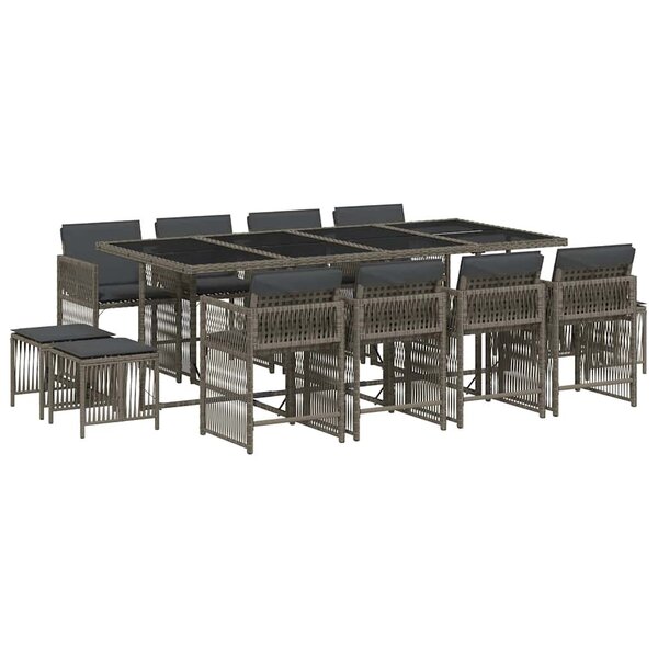vidaXL Ensemble à manger de jardin coussins 13 Pièces gris résine tressée