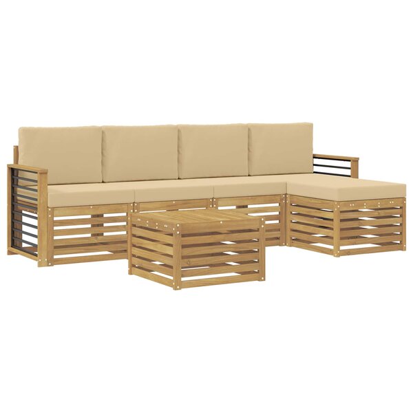 vidaXL Ensemble de canapés d'extérieur 6 Pièces Blanc et Beige Polyester