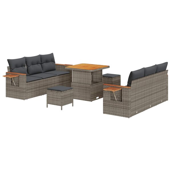 vidaXL Ensemble de canapé de jardin 9 Pièces Gris polyrotin