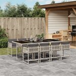 vidaXL Ensemble à manger de jardin et coussins 9 Pièces gris clair rotin