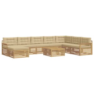 vidaXL Ensemble de canapés d'extérieur 9 Pièces Blanc et Beige
