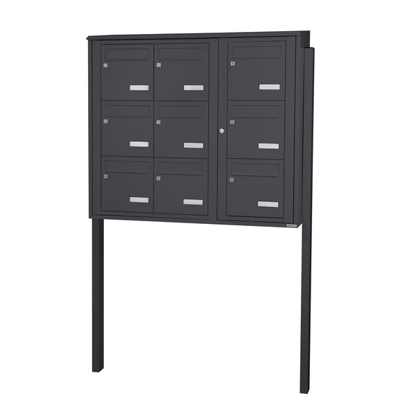 Bloc collectif Leabox 3x3 grade 3 simple face extérieur fixation sur pieds à sceller gris anthracite ral 7016 finition brillante