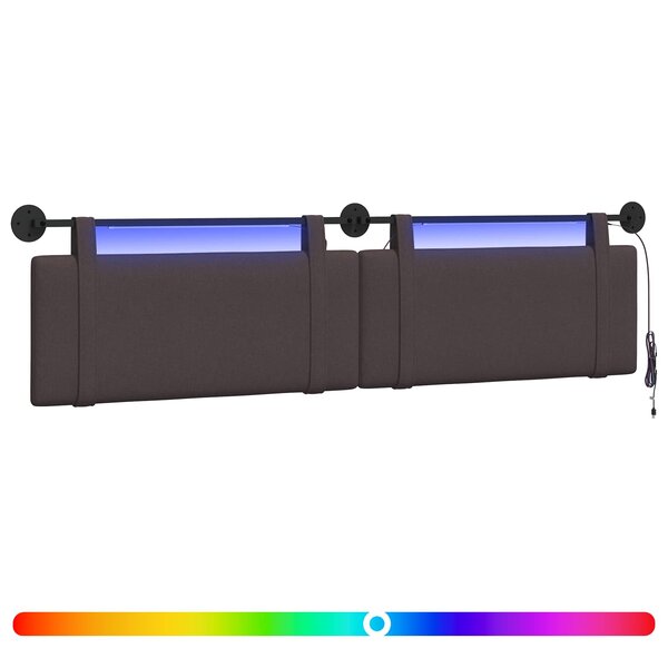 vidaXL Tête de lit suspendue Avec lumière LED Marron foncé Tissu