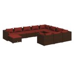 vidaXL Salon de jardin 11 Pièces avec coussins Résine tressée Marron