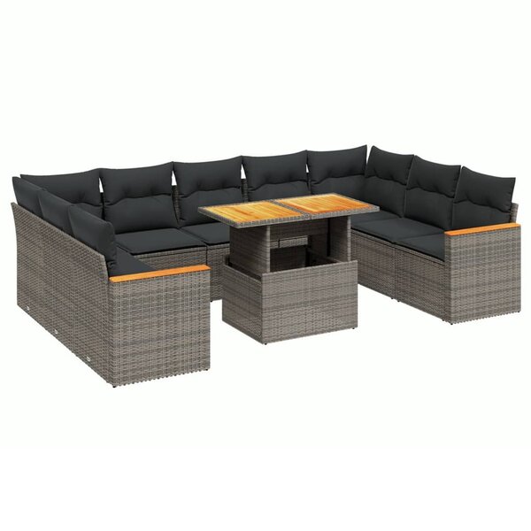 vidaXL Salon de jardin avec coussins 10 Pièces gris résine tressée
