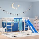 vidaXL Lit mezzanine enfants avec rideaux sans matelas bleu 80x200cm