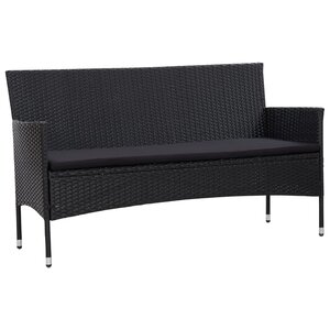 vidaXL Canapé de jardin à 3 places avec coussins Noir Résine tressée