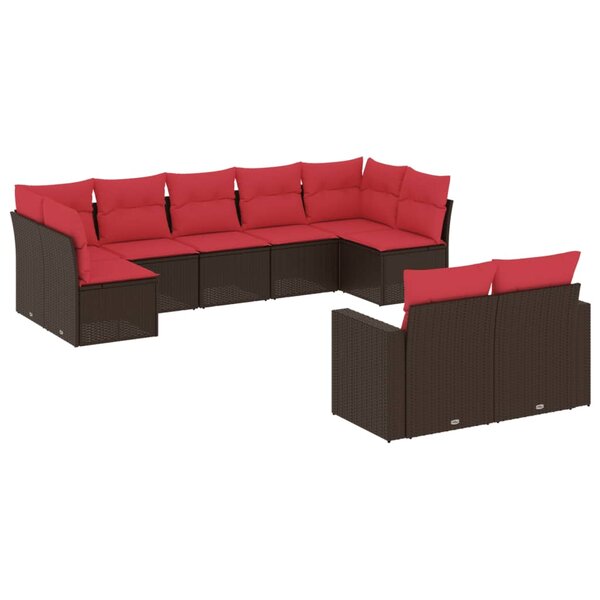vidaXL Salon de jardin avec coussins 9 Pièces marron résine tressée