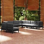 vidaXL Salon de jardin 9 Pièces avec coussins Noir Bois de pin massif