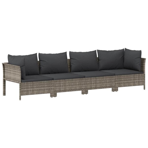 vidaXL Salon de jardin 4 pièces avec coussins en polyrotin gris