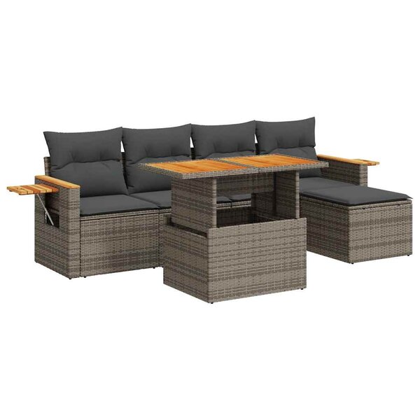 vidaXL Salon de jardin avec coussins 6 Pièces gris résine tressée acacia