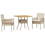vidaXL Ensemble de salle à manger de jardin 3 pièces avec coussins beige poly rattan