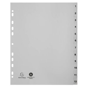 Intercalaires Imprimés Numériques Pp Recyclé Gris 12 Positions - A4 Maxi - Gris - X 10 - Exacompta