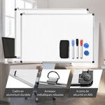 Tableau blanc effaçable surface magnétique avec cadre en aluminium 2 aimants 3 stylos et effaçable à sec 70 x 50 cm 20_0006551