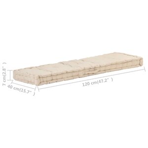 vidaXL Coussin de plancher de palette Coton 120x40x7 cm Beige