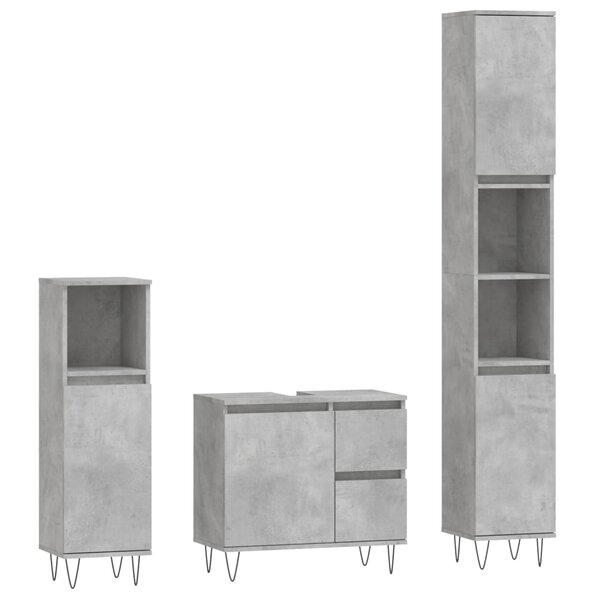 vidaXL Ensemble de meubles de salle de bain 3 Pièces gris béton