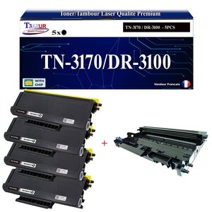 Kit Tambour + 4 Toners compatibles avec Brother TN3170 DR3100 pour Brother DCP-8060 DCP-8065DN Noir