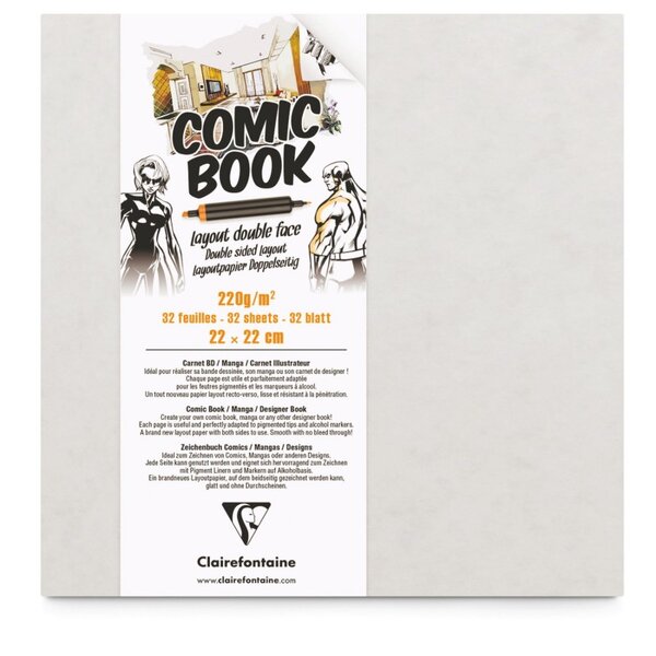 Carnet a dessin layout double face comic book - 22 x 22 cm - 220g - clairefontaine