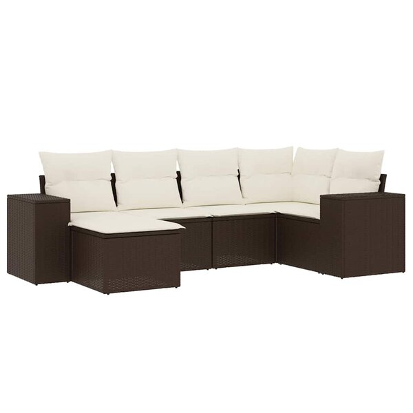 vidaXL Salon de jardin avec coussins 6 Pièces marron résine tressée