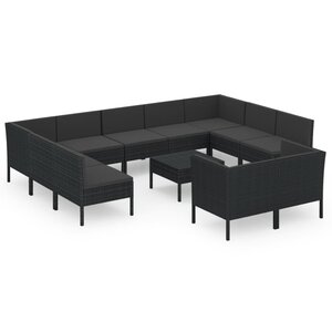 vidaXL Salon de jardin 12 Pièces avec coussins Résine tressée Noir