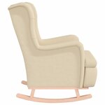 vidaXL Fauteuil et pieds à bascule en bois d'hévéa solide crème Tissu