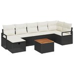 vidaXL Ensemble de canapé de jardin avec coussin 8 Pièces Noir Poly rotin