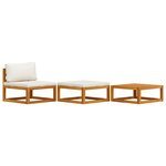 vidaXL Salon de jardin 3 Pièces avec coussins crème Bois d'acacia solide