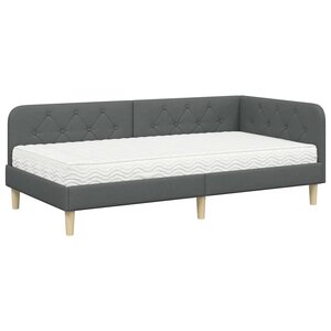 vidaXL Cadre de lit d'angle avec matelas Gris foncé 90 x 200 cm tissu