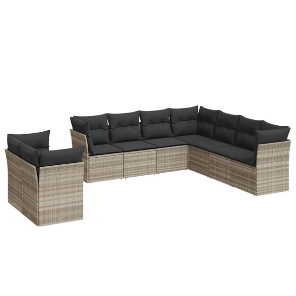 vidaXL Salon de jardin 9 Pièces avec coussins gris clair résine tressée