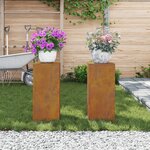 vidaXL Supports de Plante Extérieur Pilier 2 Pièces 24x24x55 cm Acier Corten