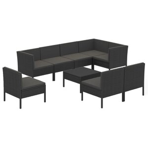vidaXL Salon de jardin 9 Pièces avec coussins Résine tressée Noir