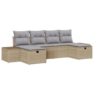 vidaXL Ensemble de canapé de jardin 6 Pièces Beige Poly rotin