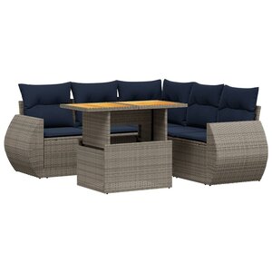 vidaXL Salon de jardin 6 Pièces avec coussins gris résine tressée