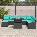 vidaXL Ensemble de Canapés avec coussin 9 Pièces Noir et Bleu polyrotin