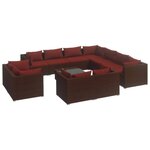 vidaXL Salon de jardin 12 Pièces avec coussins Marron Résine tressée