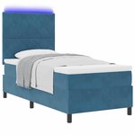 vidaXL Lit à ressort LED avec matelas Bleu foncé 100 x 200 cm tissu