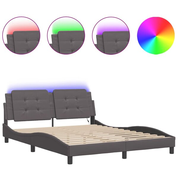 vidaXL Cadre de lit avec LED sans matelas Zadar gris 160x200 cm