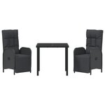 vidaXL Set de dîner de jardin de 3 pièces avec coussins en rattan noir poly