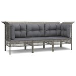 vidaXL Salon de jardin 3 Pièces avec coussins Gris Résine tressée