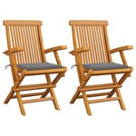 vidaXL Chaises de jardin avec coussins gris lot de 2 Bois teck massif