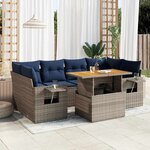 vidaXL Salon de jardin avec coussins 7 Pièces gris résine tressée